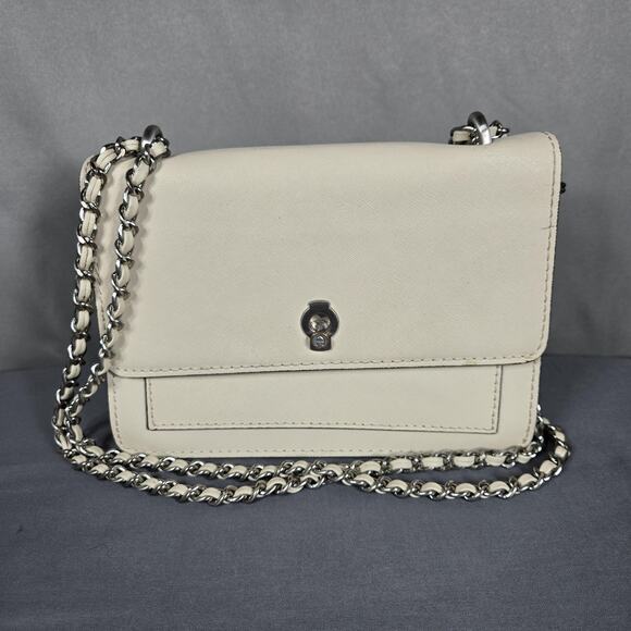 Etienne Aigner Handbags - Etienne Aigner Crossbody Bag Womens White Leather Chain Strap Turnlock Flap